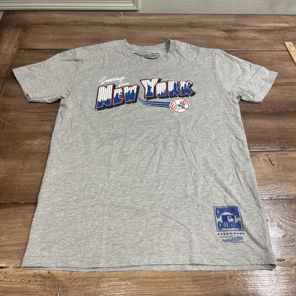 MENS Large Gray MITCHELL &‎ NESS MLB NY YANKEES COOPERSTOWN T-SHIRT
